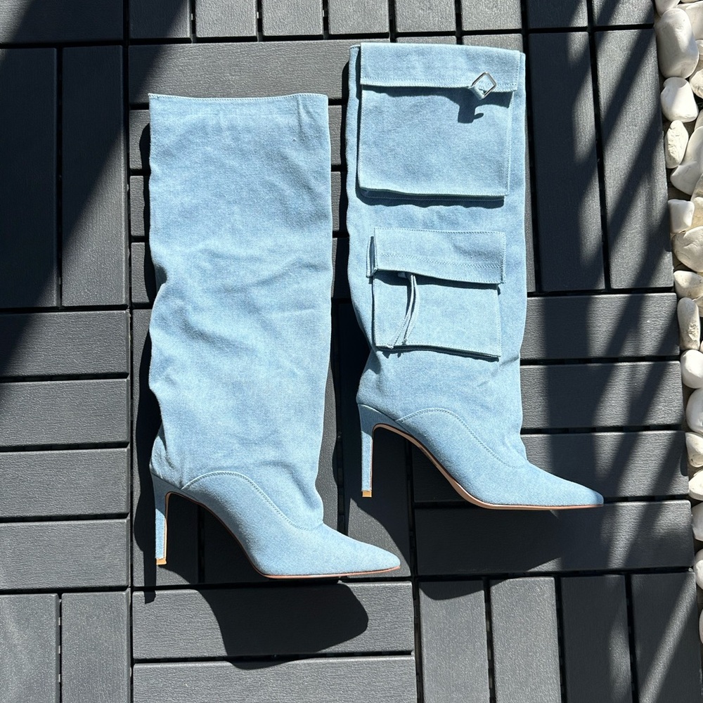 Blue Suede Knee-High Boots